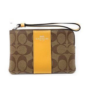 Coach Women's Corner Zip Wristlet In Signature Canvas-Khaki - Honeycomb